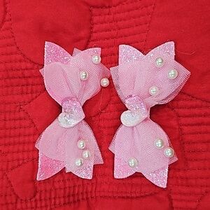 One pair heart mesh glitter hair bow